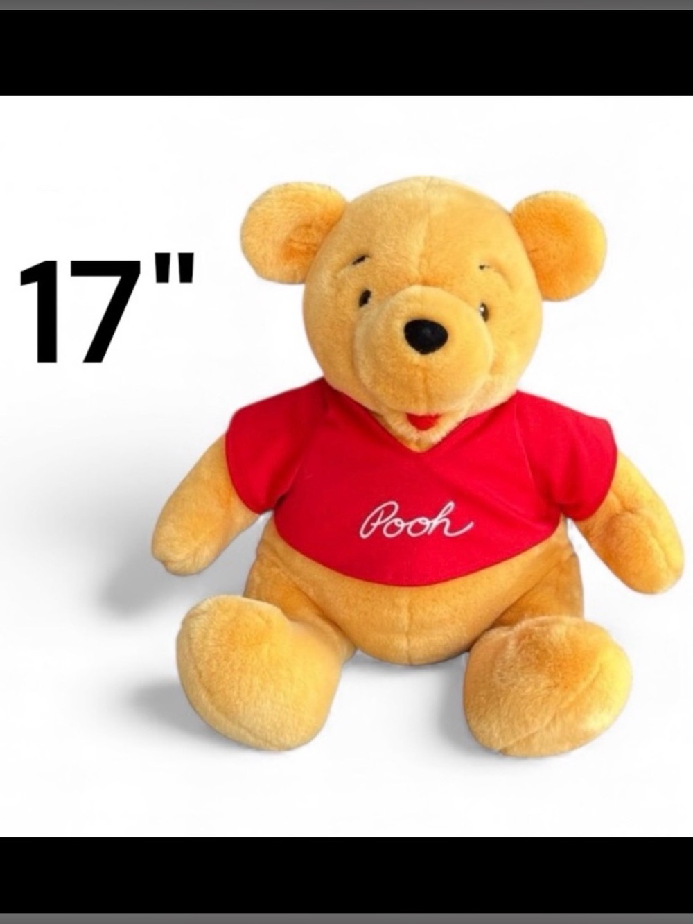 DISNEY WORLD Large Plush Winnie the Pooh 17" Sitting Red Shirt Pooh Bear